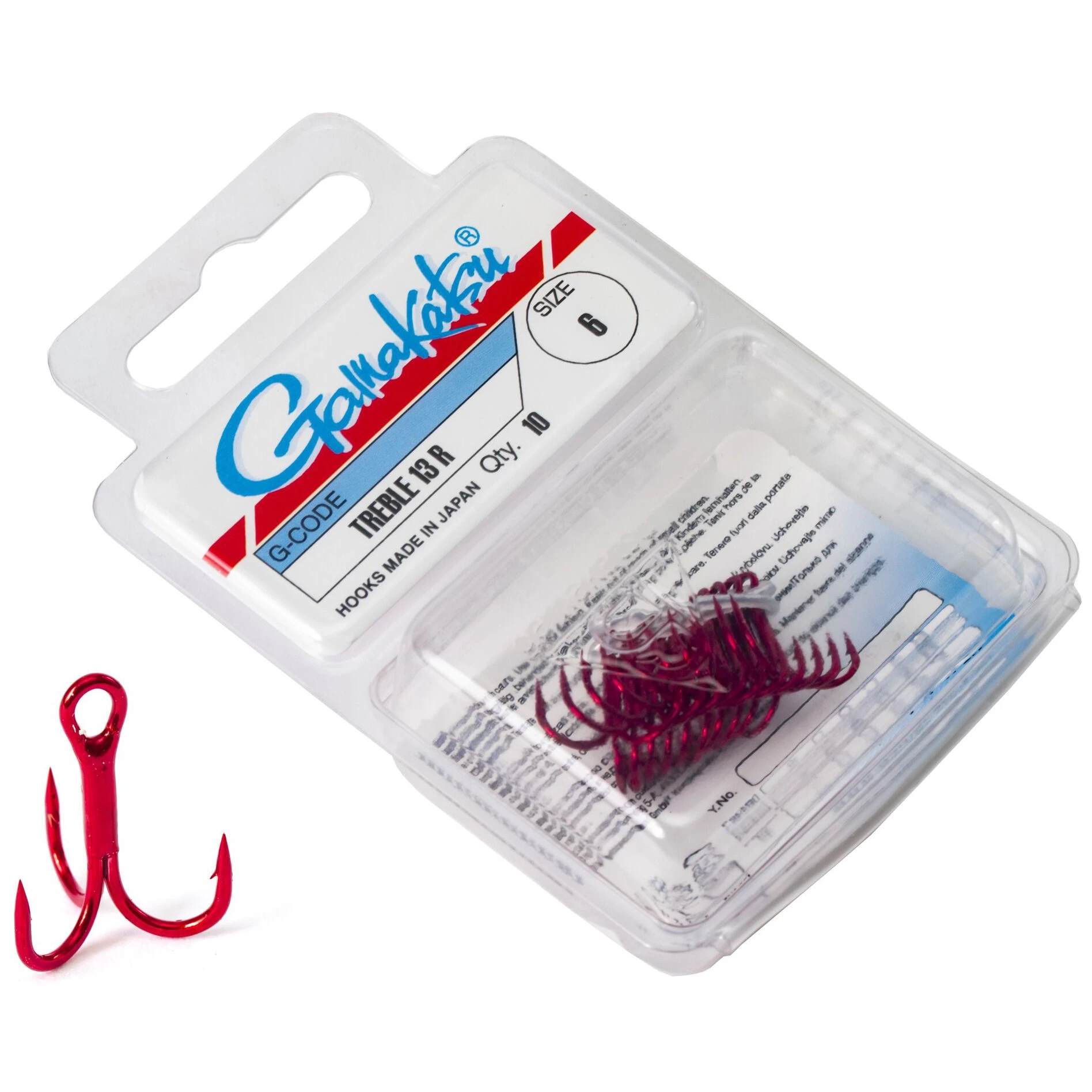 Крючок Тройной Gamakatsu 13NR Treble Hooks Red №6 10 шт    146873-006 — крупный план
	                                    1