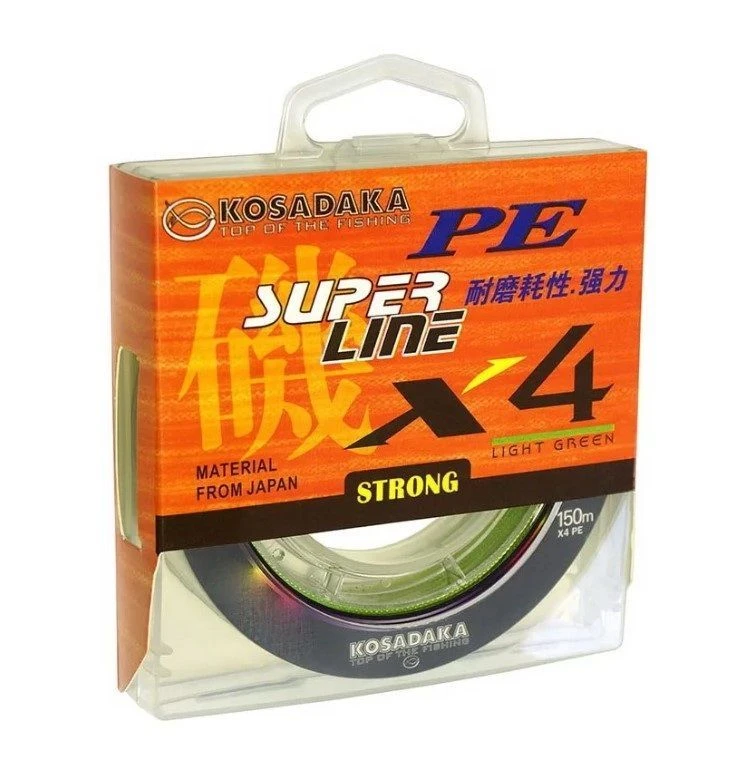 Плетеный шнур Kosadaka Super Line PE X4 150 м  PE # 2,5 Light Green 0,25 мм   BSLX4-LG-025-150 — характеристики,
	                                    особенности конструкции
