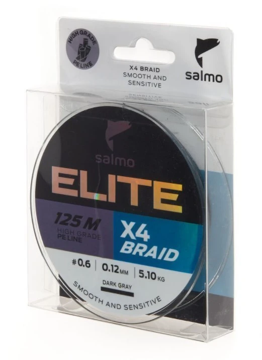 Плетеный шнур Salmo Elite х4 Braid 125 м  PE # 0,6 Dark Gray 0,12 мм   4950-012 — крупный план
	                                    1