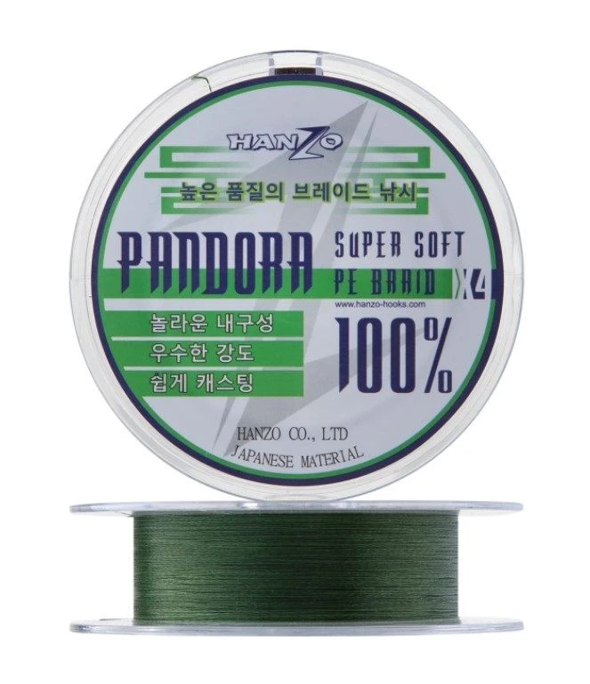 Плетеный шнур Hanzo Pandora X4 100 м  PE # 1 Green 0,165 мм   HanP-Gr100/1.0 — характеристики,  особенности конструкции