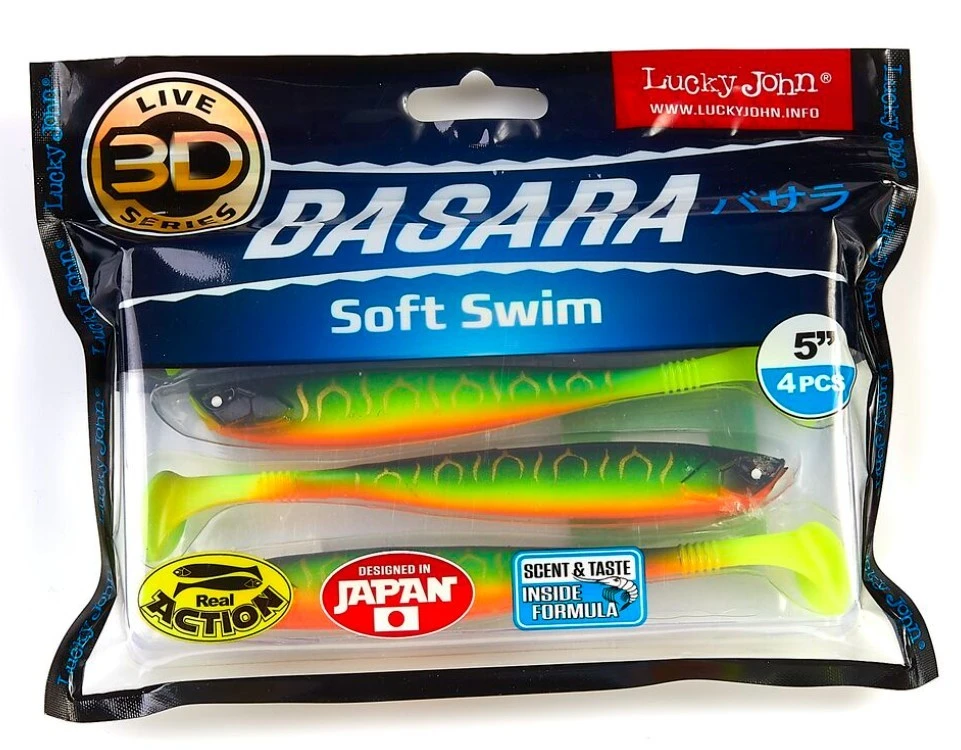 Силиконовая приманка Lucky John Basara Soft Swim 5.0in 127 мм 4 шт PG02 3D Series  140404-PG02 — крупный план
	                                    2