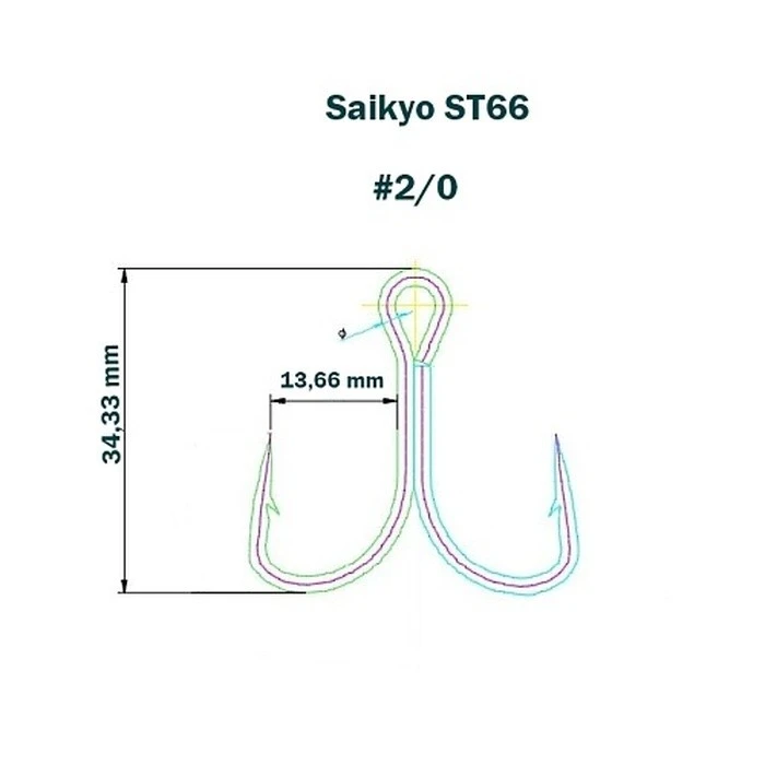 Крючок Тройной Saikyo ST66 №2/0 10 шт    SORT-ST66TN2/0-10 — крупный план
	                                    1
