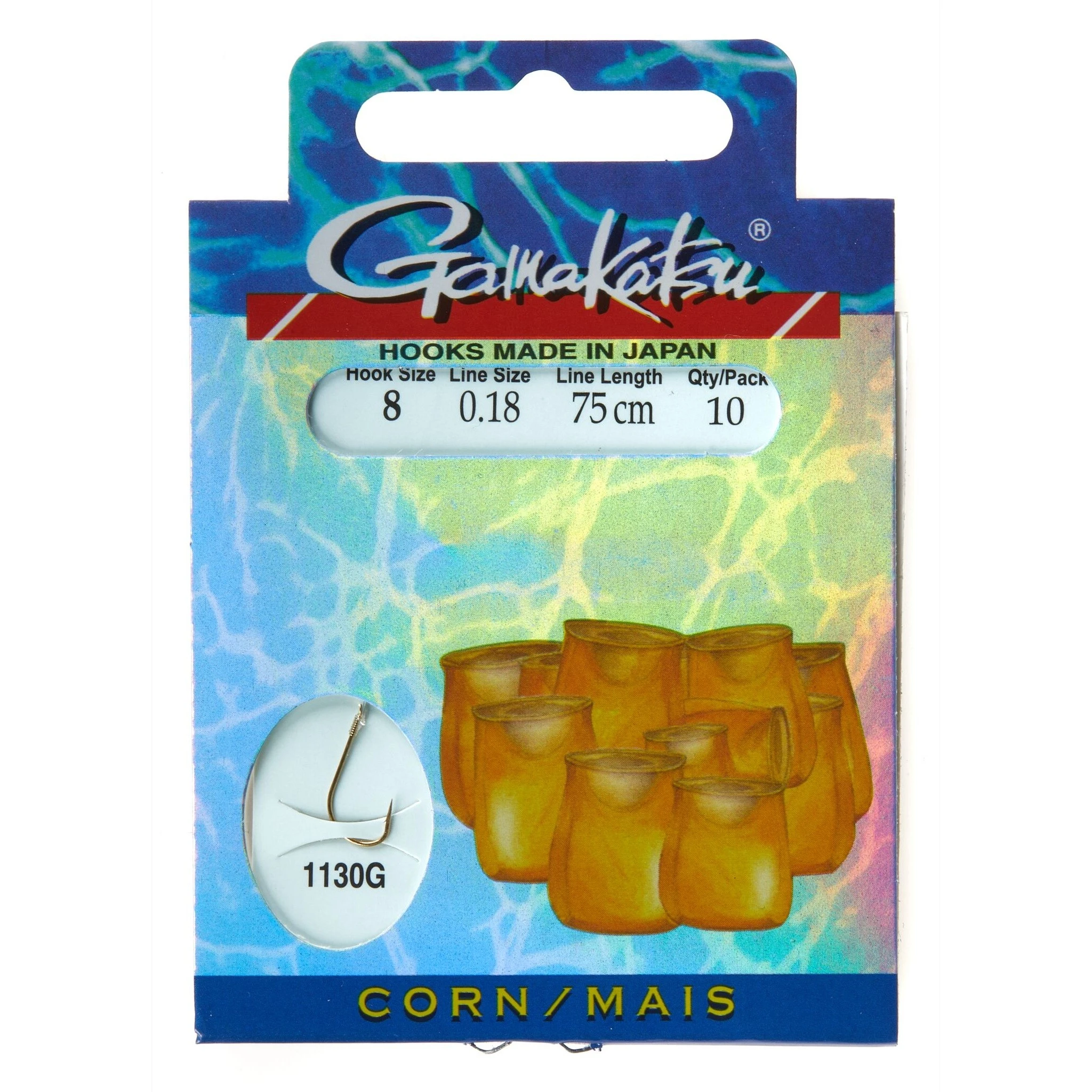 Поводок Gamakatsu Booklet Corn 1130G 75 см  0,18 мм  10 шт №8  140121-008-018 — характеристики,  особенности конструкции