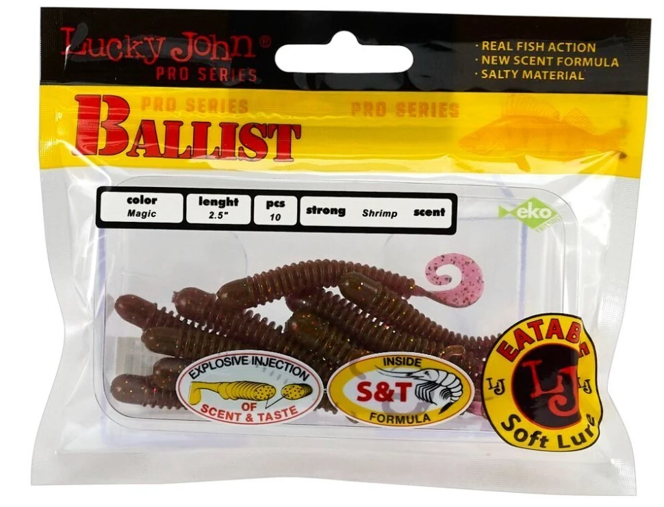 Силиконовая приманка Lucky John Ballist 2.5in 63 мм 10 шт S14 Pro Series  140101-S14 — крупный план
	                                    2