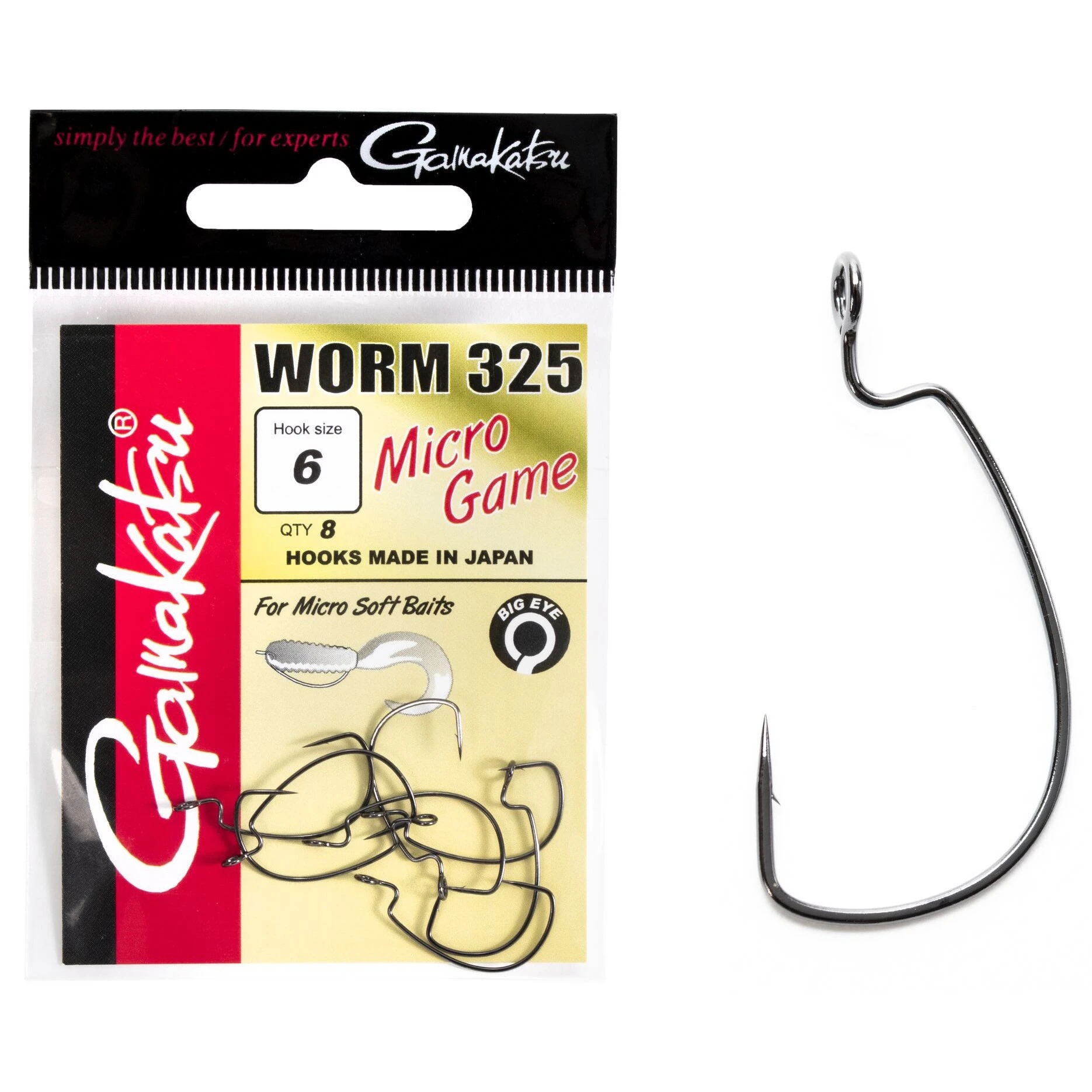 Крючок Офсетный Gamakatsu Worm 325 Micro Game Hooks №6 8 шт    185094-006 — крупный план
	                                    1