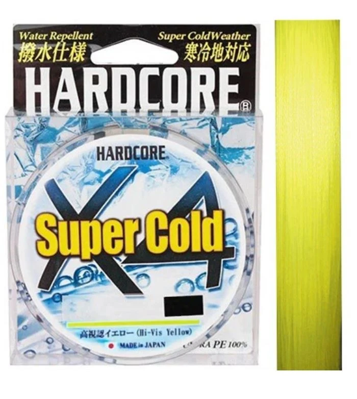 Плетеный шнур Duel PE Hardcore Super Cold X4 200 м  PE # 0,8 Hi-Vis Yellow 0,15 мм   H4468-Y — характеристики,  особенности конструкции