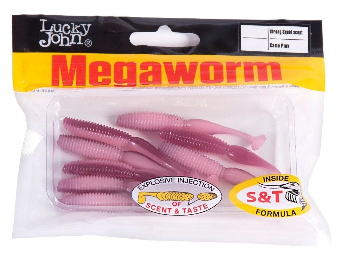 Силиконовая приманка Lucky John MegaWorm 2.5in 63 мм 8 шт T61 Pro Series  140189-T61 — крупный план
	                                    2