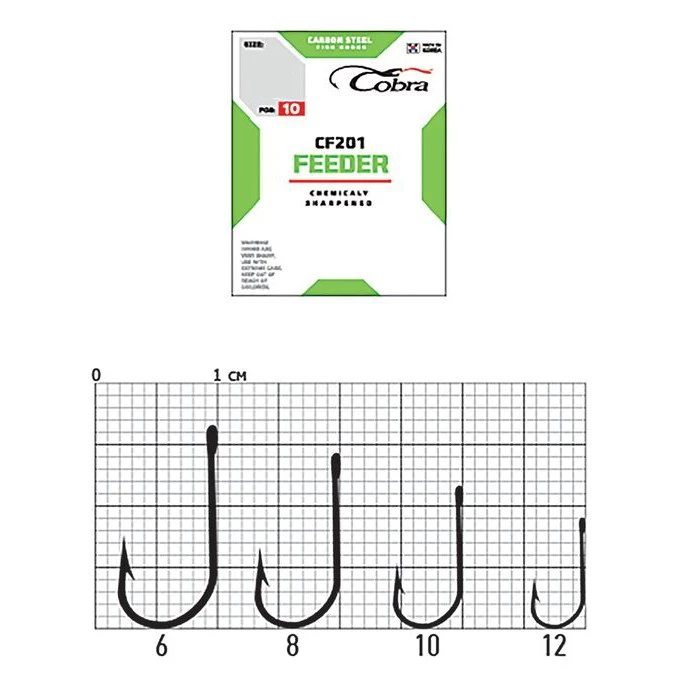 Крючок Одинарный Cobra Feeder Classic CF201 №8 10 шт    CF201-008 — крупный план
	                                    1