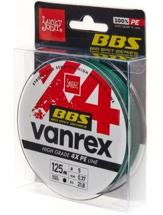 Плетеный шнур Lucky John Vanrex BBS x4 Braid 125 м  PE # 5 Moss Green 0,37 мм   LJ4114-037 — крупный план
	                                    1