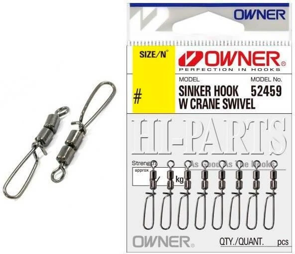 Вертлюг с застежкой Owner 52459 Sinker Hook W Crane №18 8 шт    ow-52459-18 — крупный план
	                                    1