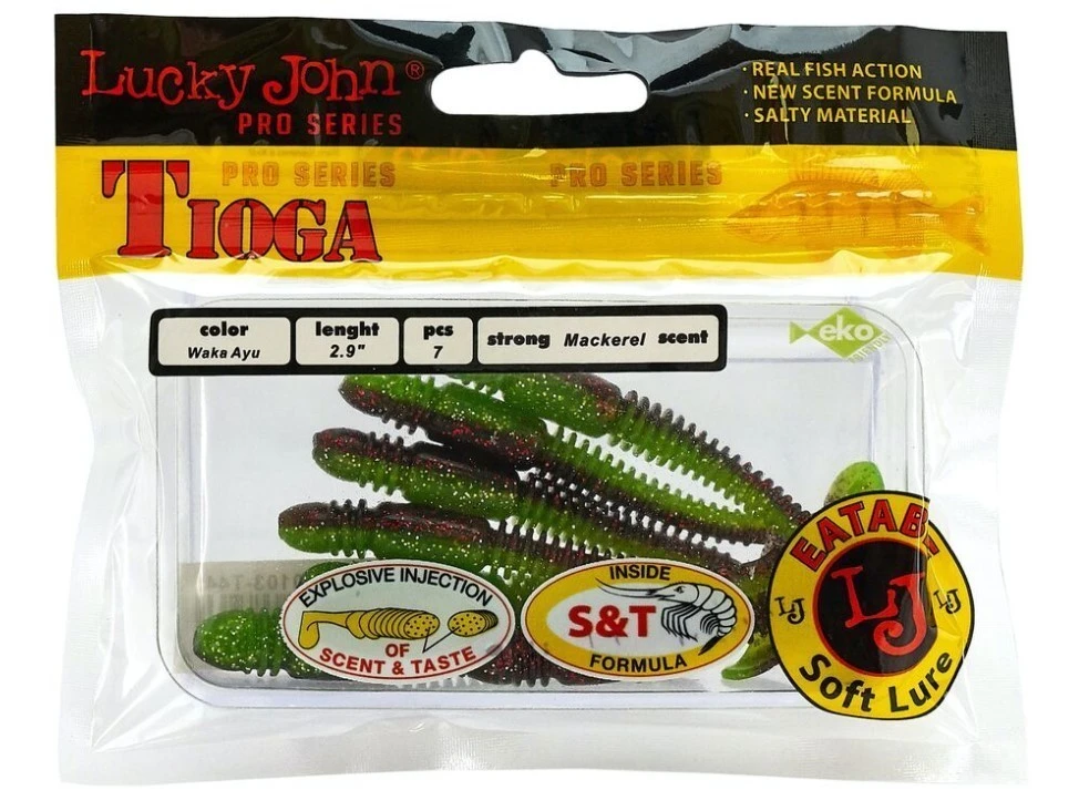 Силиконовая приманка Lucky John Tioga 2.9in 75 мм 7 шт T44 Pro Series  140103-T44 — крупный план
	                                    2