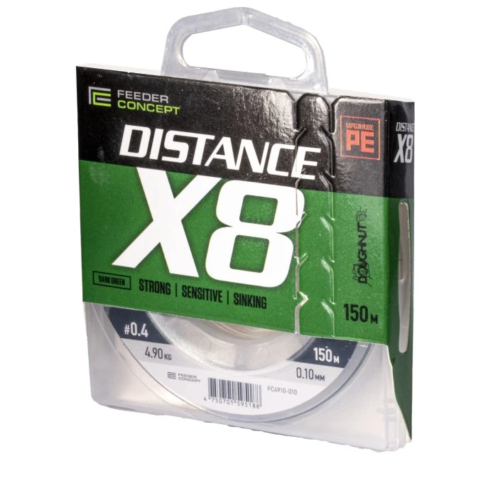 Плетеный шнур Feeder Concept Distance X8 Braid 150 м  PE # 0,4 Dark Green 0,1 мм   FC4910-010 — характеристики,
	                                    особенности конструкции