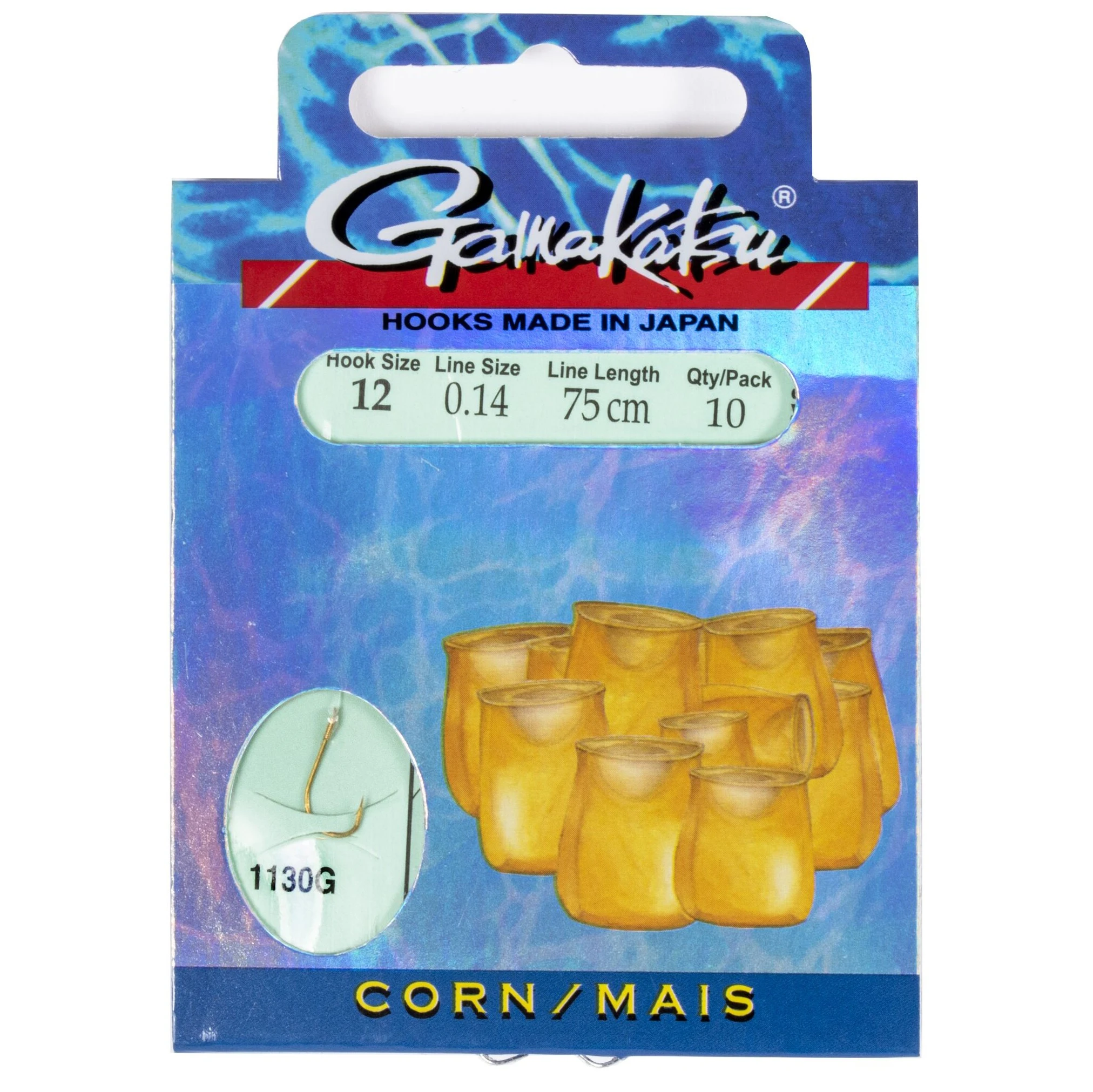 Поводок Gamakatsu Booklet Corn 1130G 75 см  0,14 мм  10 шт №12  140121-012-014 — характеристики,
	                                    особенности конструкции