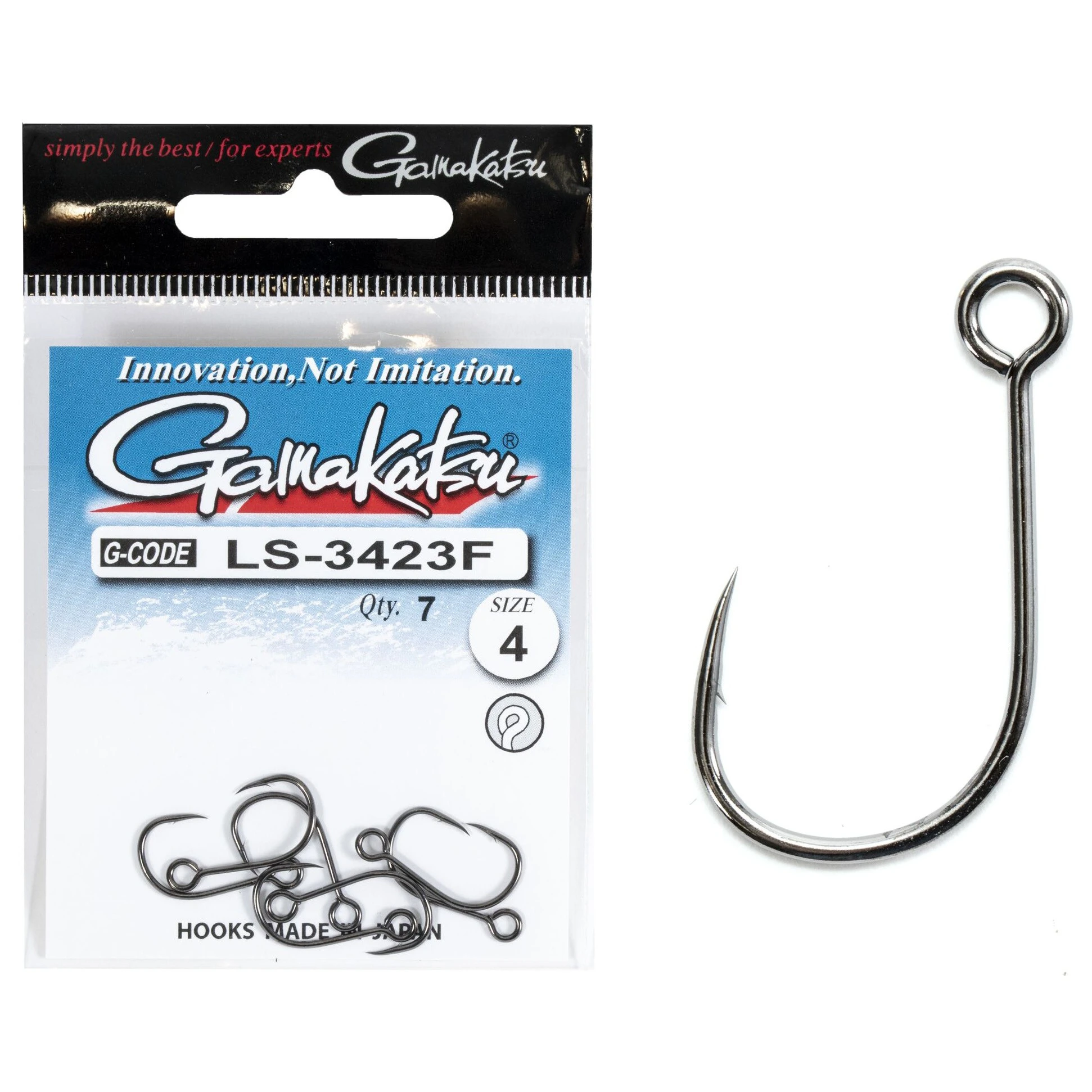 Крючок Одинарный Gamakatsu LS-3423F New Label Hooks Black №4 7 шт    149123-004 — крупный план
	                                    1