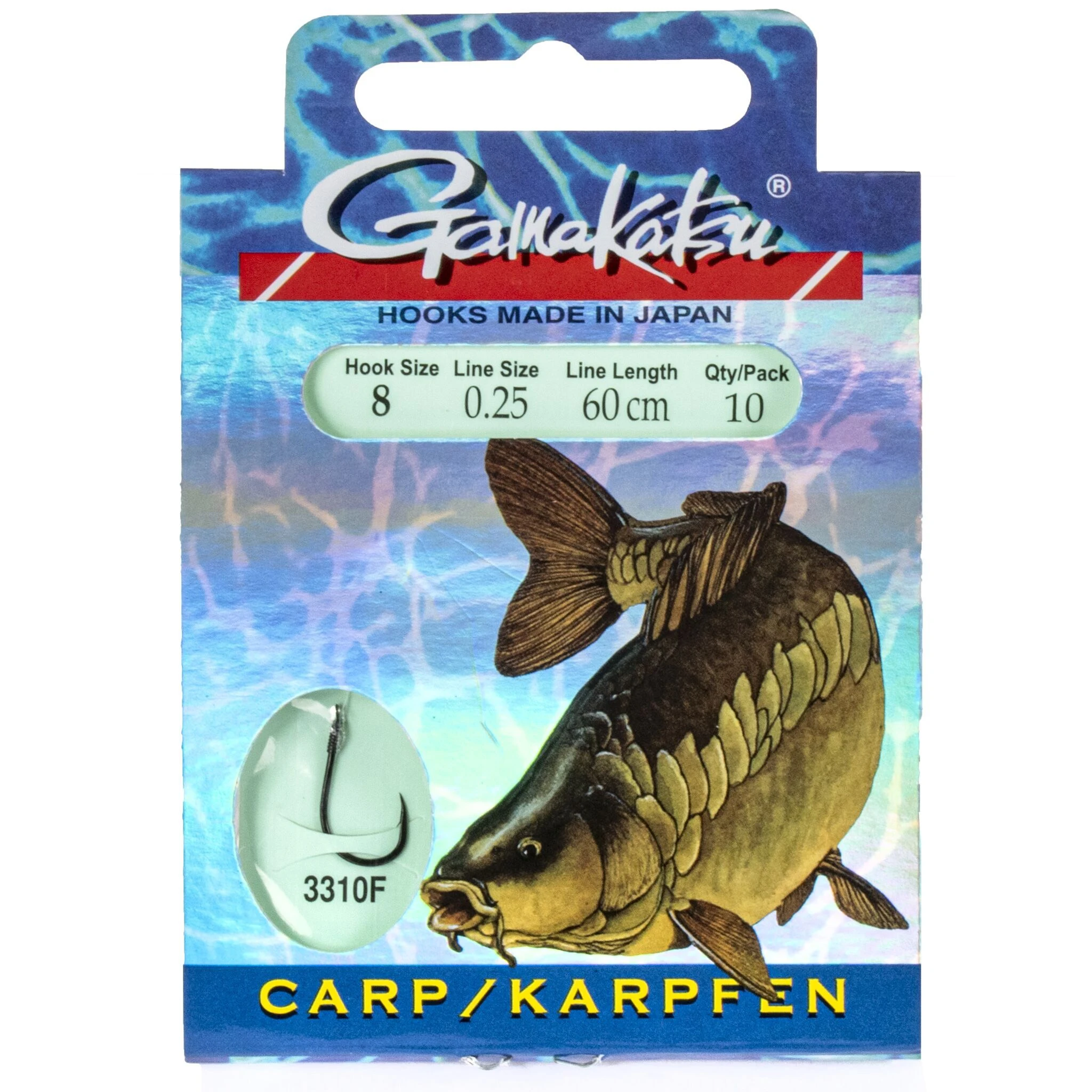 Поводок Gamakatsu Booklet Carp 3310F 60 см  0,25 мм  10 шт №8  140126-008-025 — характеристики,  особенности конструкции
