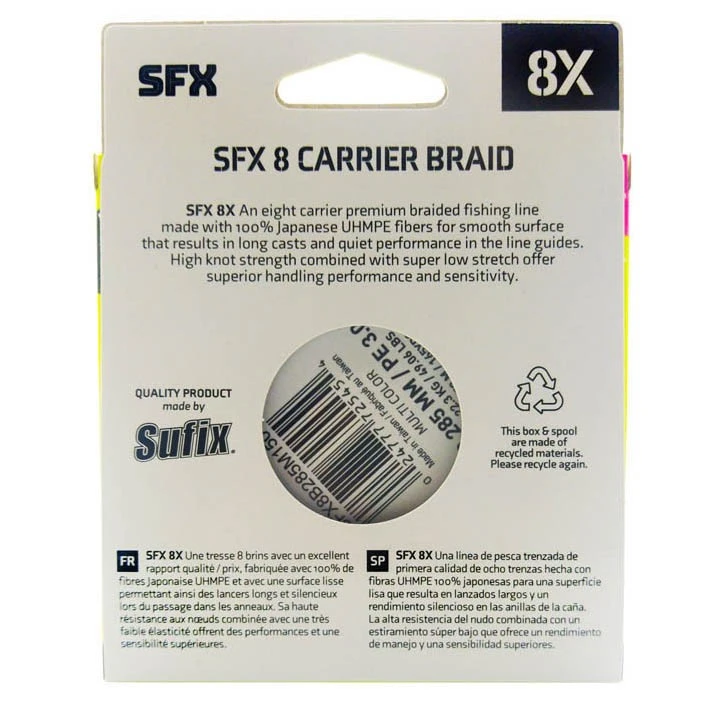 Плетеный шнур Sufix SFX 8X 150 м  PE # 1,5 Разноцветная 0,205 мм   SFX8B205M150 — крупный план
	                                    2