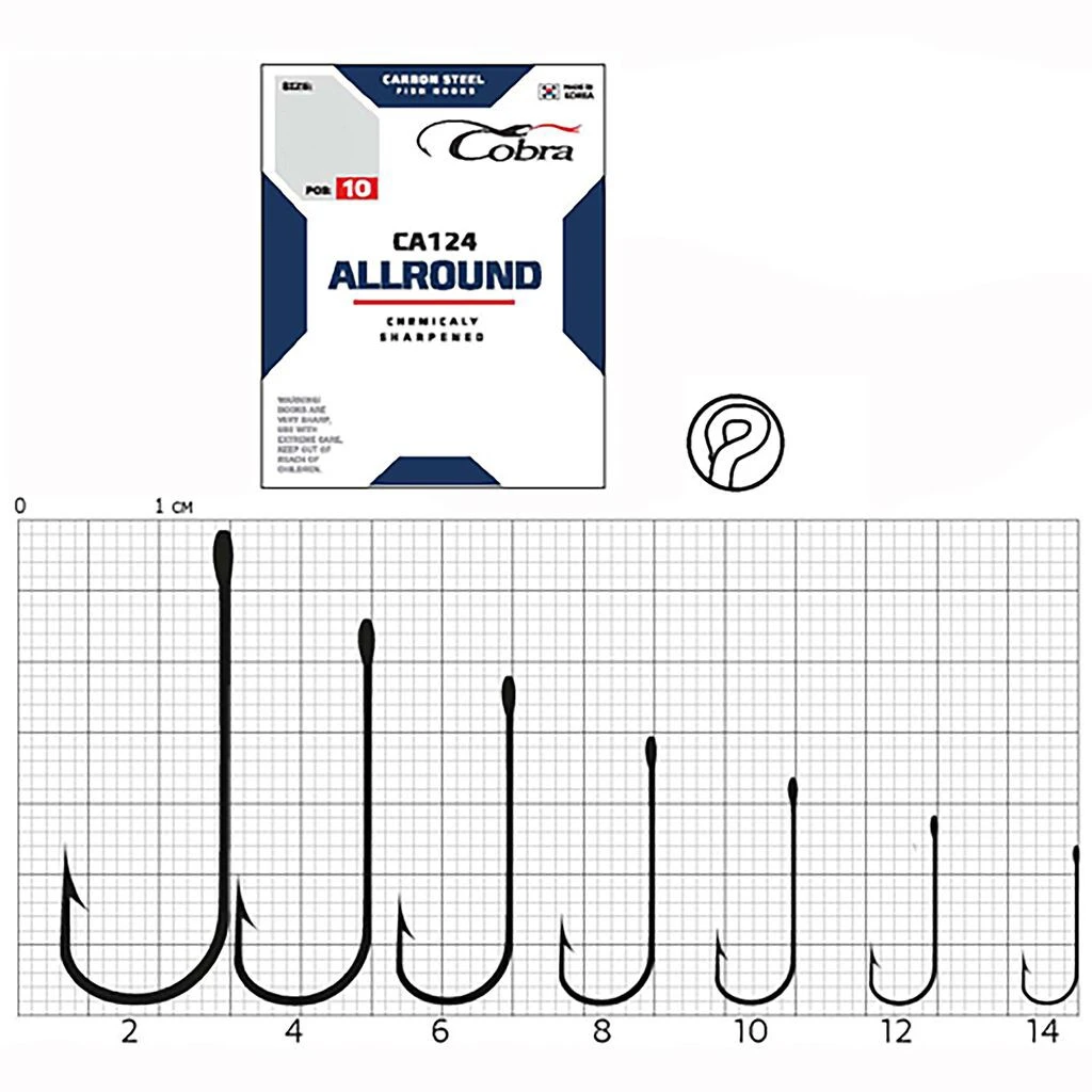 Крючок Одинарный Cobra Allround Round CA124 №6 10 шт    CA124-006 — крупный план
	                                    1