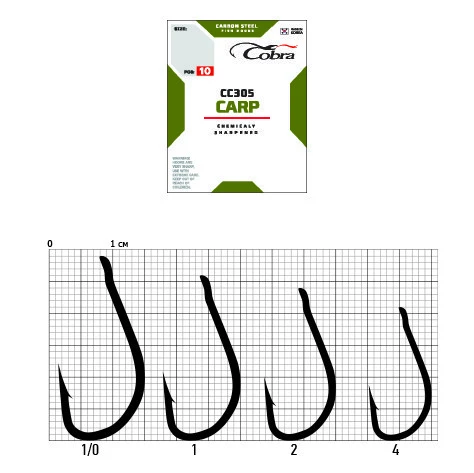 Крючок Одинарный Cobra Carp Kayo Heavy CC305 №1 10 шт    CC305-001 — крупный план
	                                    1