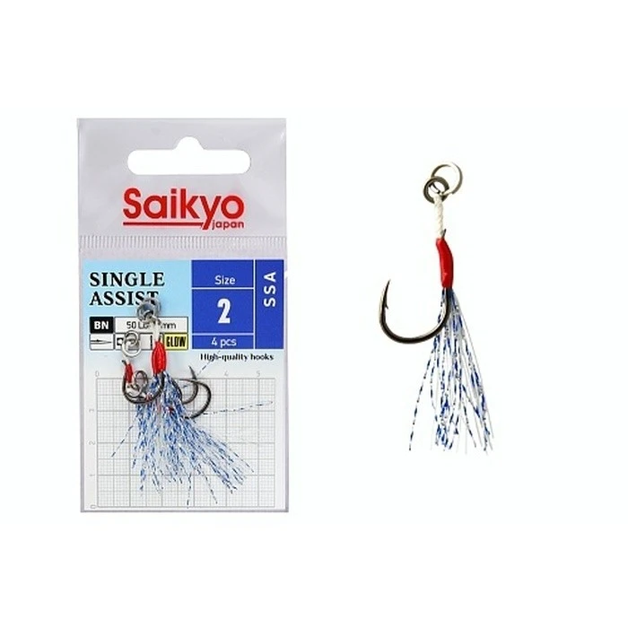 Крючок Ассист Saikyo SSA Single Assist №2 4 шт GLOW   SSA-2-4 — характеристики,  особенности конструкции