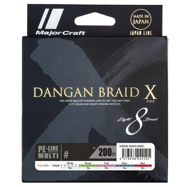 Плетеный шнур Major Craft Dangan Braid X PE X8 200 м  PE # 0,6 Мультиколор 0,128 мм — характеристики,  особенности конструкции
