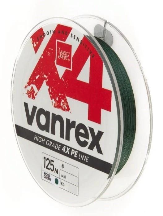 Плетеный шнур Lucky John Vanrex х4 Braid 125 м  PE # 0,8 Moss Green 0,14 мм   LJ4114-014 — характеристики,
	                                    особенности конструкции