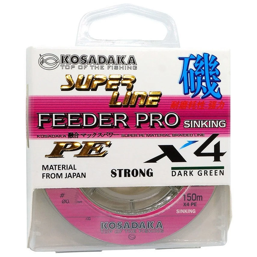Плетеный шнур Kosadaka Super Line PE X4 Feeder Pro 150 м  PE # 0,6 Dark Green 0,12 мм   BSLX4S-150-DG-012 — характеристики,
	                                    особенности конструкции