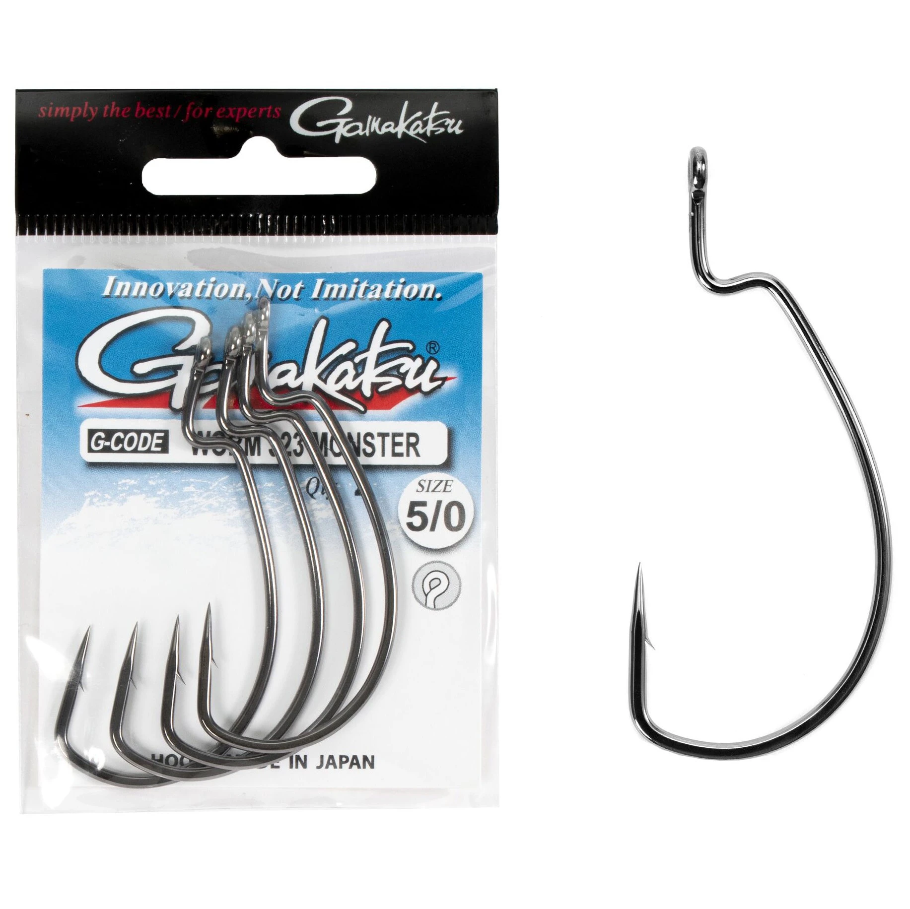 Крючок Офсетный Gamakatsu Worm 323 Monster Hooks Black №5/0 4 шт    149115-005 — крупный план
	                                    1