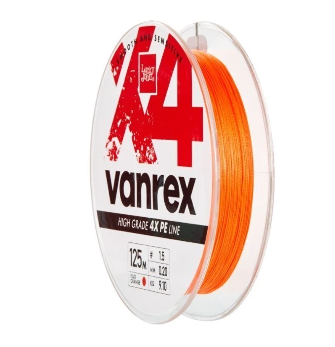 Плетеный шнур Lucky John Vanrex х4 Braid 125 м  PE # 1,5 Fluo Orange 0,2 мм   LJ4113-020 — характеристики,
	                                    особенности конструкции