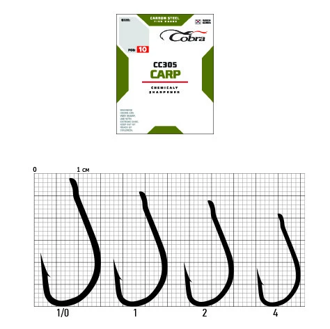 Крючок Одинарный Cobra Carp Kayo Heavy CC305 №1/0 10 шт    CC305-K010 — крупный план
	                                    1