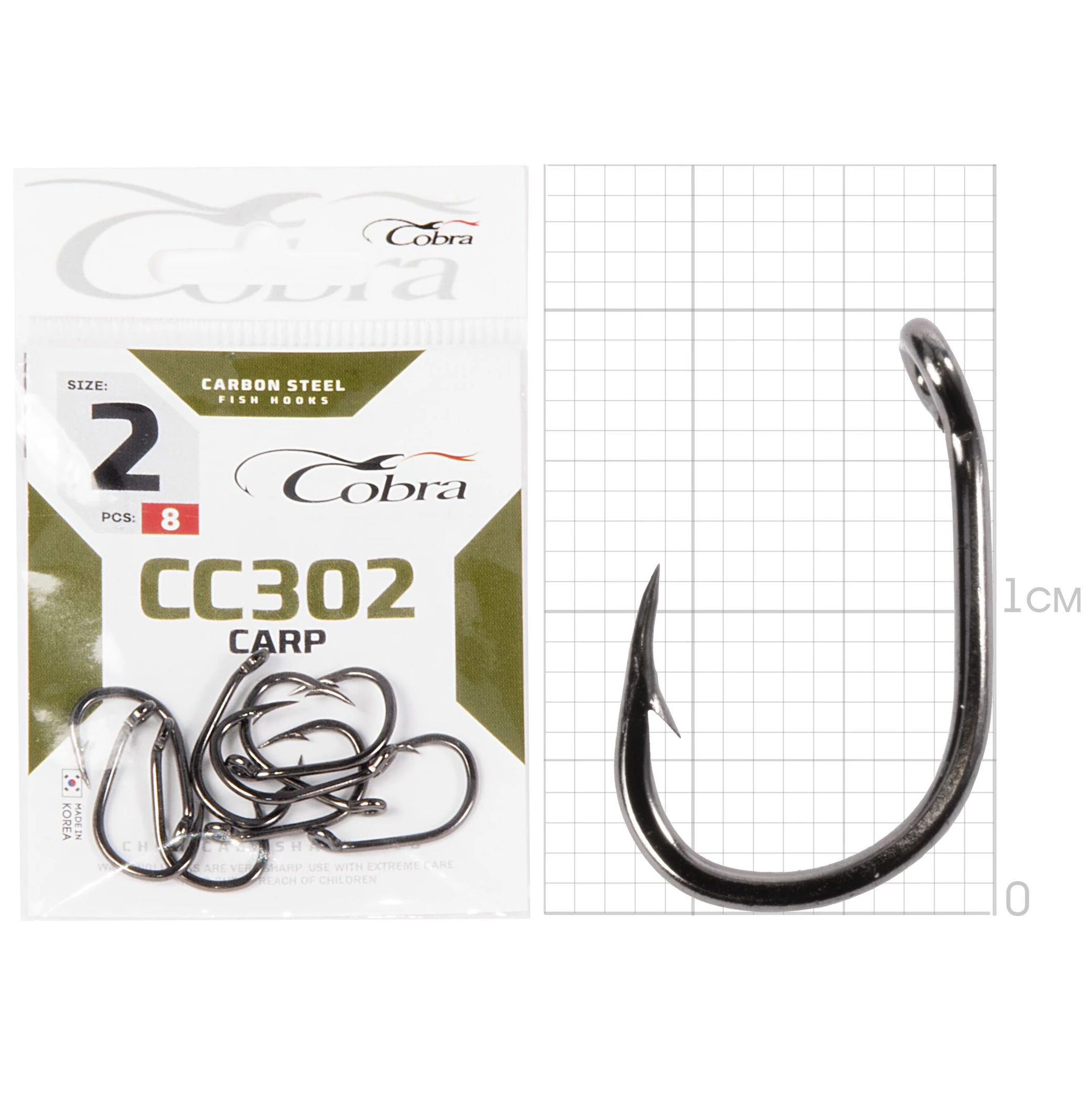 Крючок Одинарный Cobra Carp Matsui CC302 №2 8 шт    CC302-002 — крупный план
	                                    1