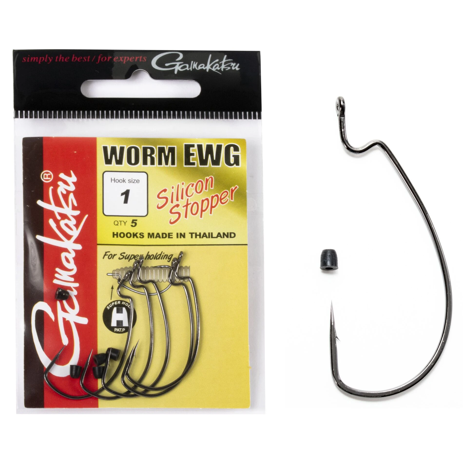 Крючок Офсетный Gamakatsu Worm EWG Hooks Sil Stopper Black №1 5 шт    185014-001 — крупный план
	                                    1