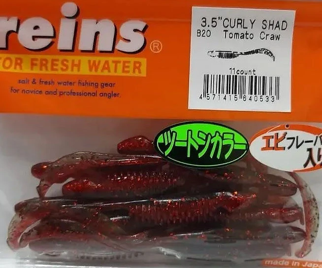 Силиконовая приманка Reins Curly Shad 3.5 90 мм 11 шт B20-Tomato Craw   ST3.5-B20 — характеристики,  особенности конструкции