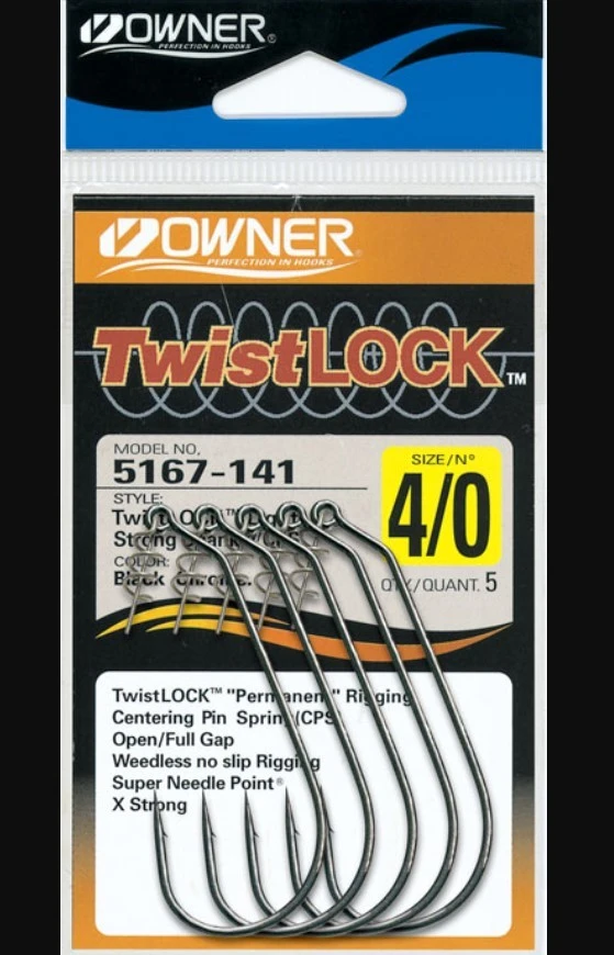 Крючок Офсетный Owner 5167 Twist Lock Light №4/0 5 шт Black Chrome   ow-5167BC-4/0 — крупный план
	                                    1