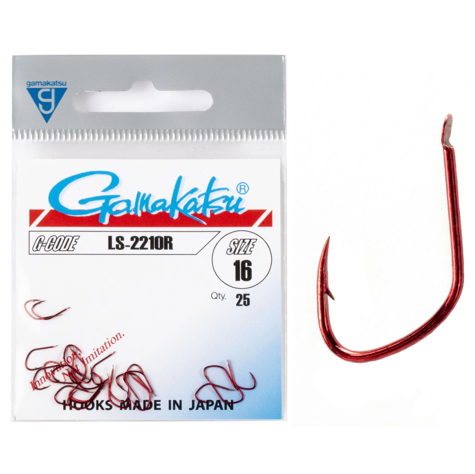 Крючок Одинарный Gamakatsu LS-2210R Hooks Red №16 25 шт    147537-016 — крупный план
	                                    1