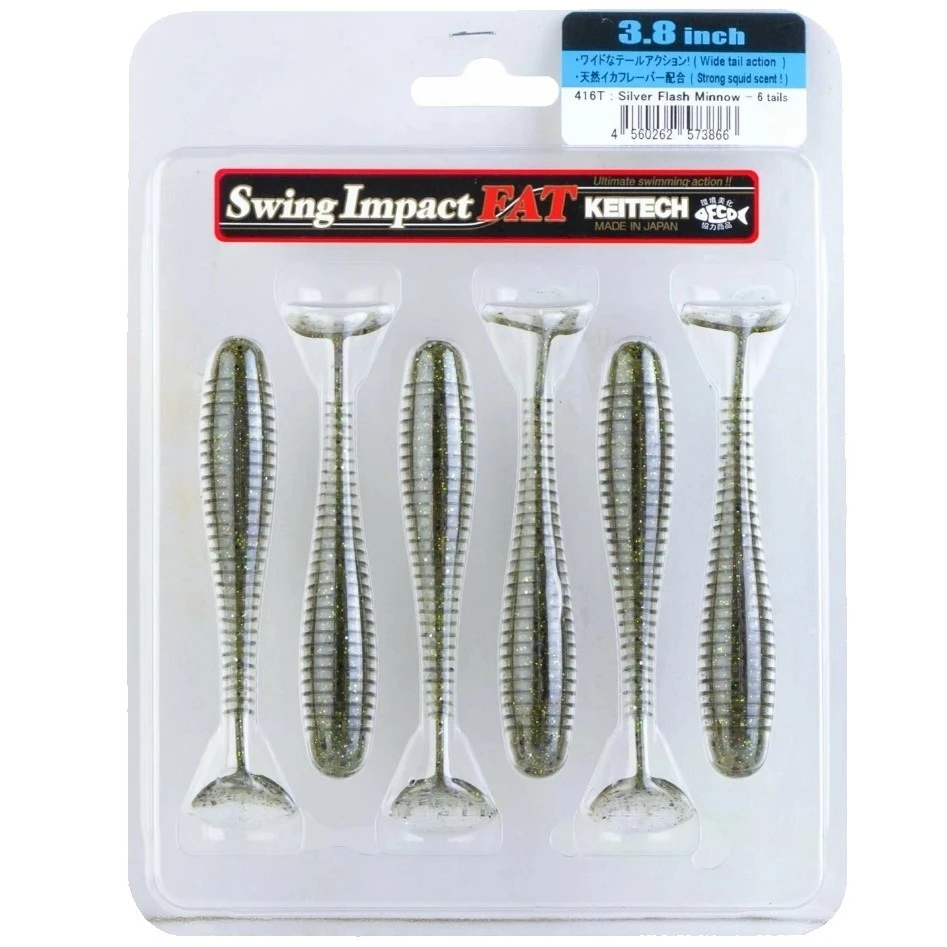 Силиконовая приманка Keitech Swing Impact Fat 3.8 96 мм 6 шт 416 Silver Flash Minnow — крупный план
	                                    1