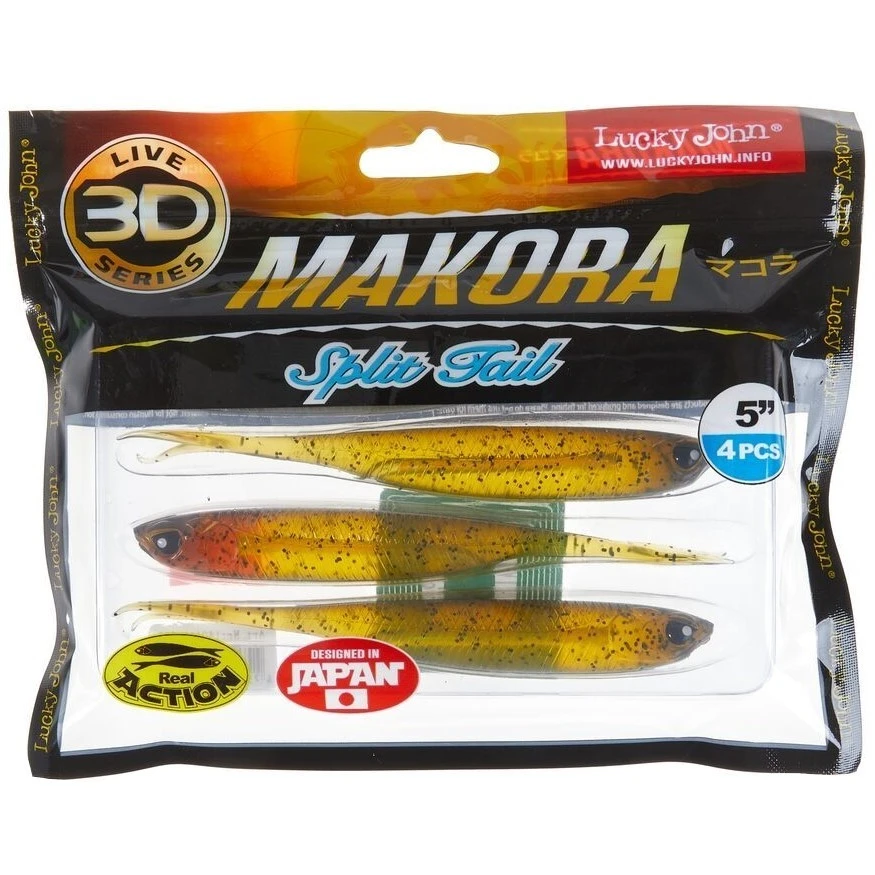 Силиконовая приманка Lucky John Makora Split Tail 5.0in 127 мм 4 шт 005 3D Series  140411-005 — крупный план
	                                    2
