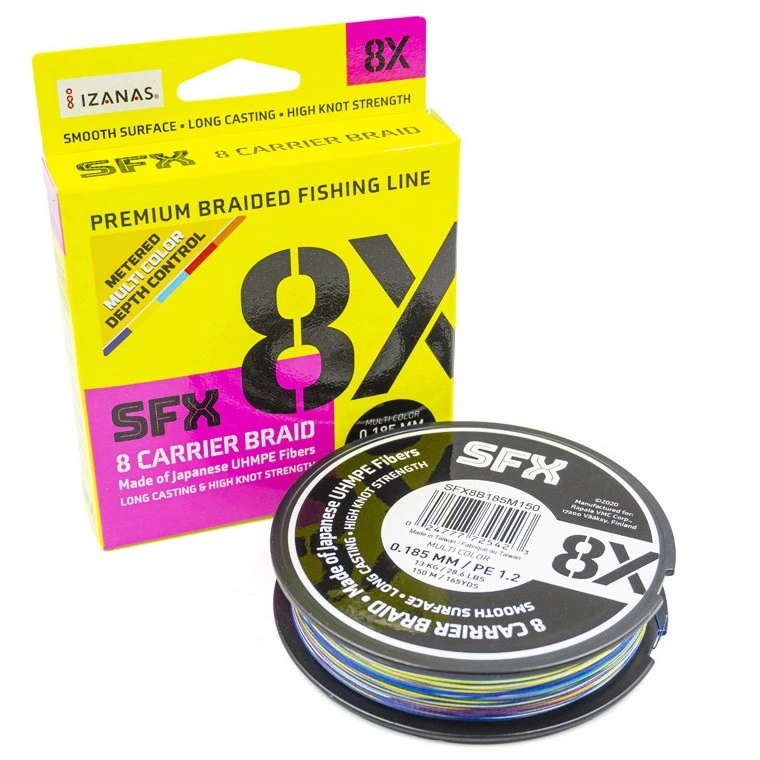 Плетеный шнур Sufix SFX 8X 150 м  PE # 1,2 Разноцветная 0,185 мм   SFX8B185M150 — крупный план
	                                    1
