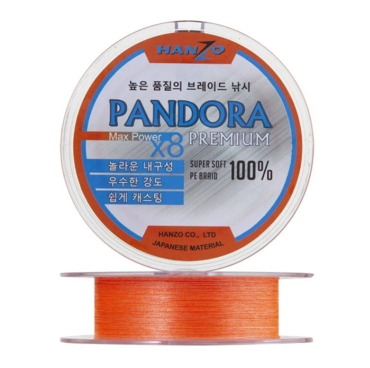 Плетеный шнур Hanzo Pandora Premium X8 150 м  PE # 1,2 Orange 0,185 мм   HanPPr-Or/1.2 — характеристики,
	                                    особенности конструкции