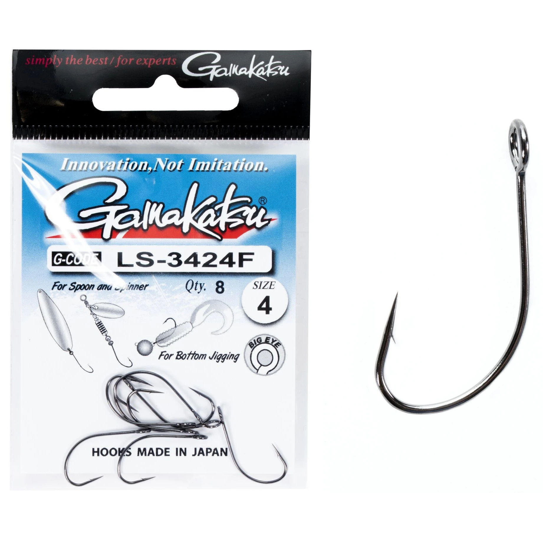 Крючок Одинарный Gamakatsu LS-3424F New Label Hooks Black №4 8 шт    185099-004 — крупный план
	                                    1