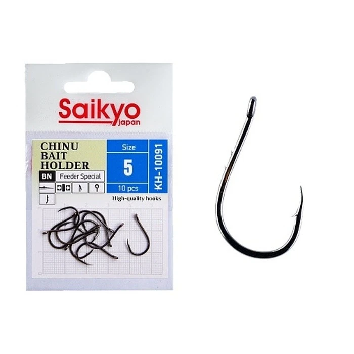 Крючок Одинарный Saikyo KH-10091 Chinu Bait Holder №5 10 шт BN   KH-10091BN5-10 — характеристики,  особенности конструкции
